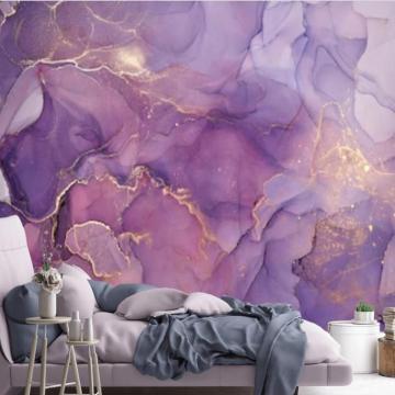Peel And Stick Purple Gold Abstract Watercolor Wallpaper Mural
