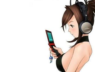 Headphones Girl Cellphones Anime Girls Wallpaper