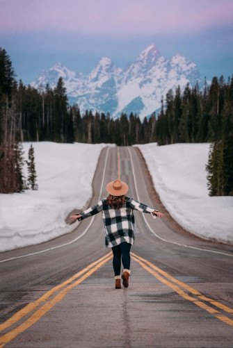 Uphill Snowy Road Photography iPhone Wallpaper