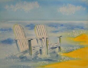 White Adirondack Chair On Beach Of Chairs