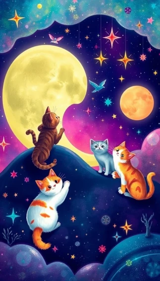 Cats On The Moon Wallpaper
