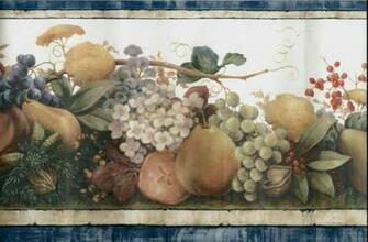 Country Fruit And Floral With Blue Trim Wallpaper Border