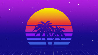 Wallpaper Retro Moon Palm Tree Artwork 4k