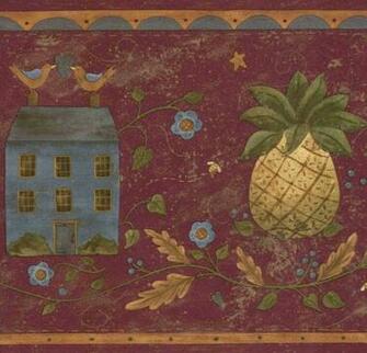 Details About Primative Folk Art Pineapple Wallpaper Border 245b57456