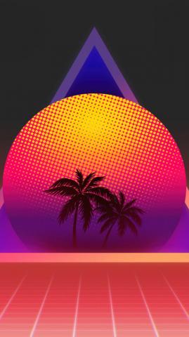 Sunset Palm Tree Digital Art Synthwave Vaporwave HD 4k Wallpaper