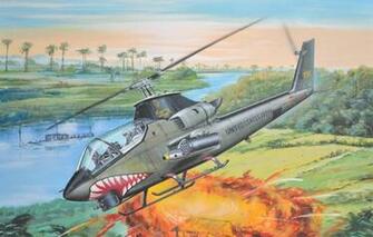 1g Huey Cobra Vietnam War Art Painting Helicopter Wallpaper