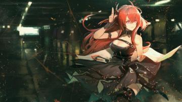 Xleontan Arknights Surtr Cleavage Dress Garter Horns