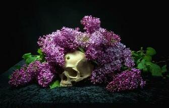 Wallpaper Black White Flowers Skulls Lilac Miscellanea