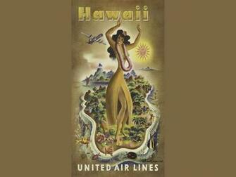 Hawaii United Air Lines Hula Dancer Poster Vintage Wallpaper