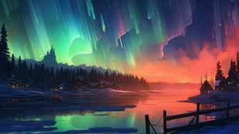 Northern Lights Village Lake Scenery 4k Wallpaper iPhone HD Phone