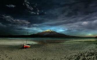 Mountain And Lonely Boat HD Wallpaper