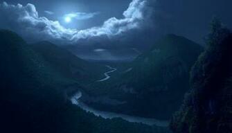 Forest Woods Night Sky Moon Clouds Reflection Wallpaper Background