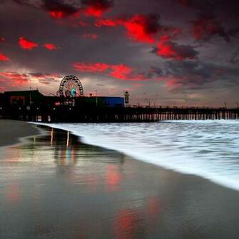 Santa Monica Beach Pier Sunrise Pixel City HD Wallpaper