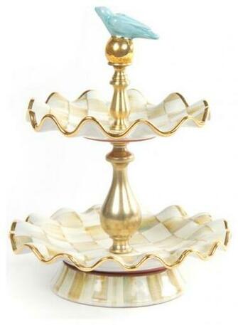 Parchment Check Two Tier Sweet Stand Mackenzie Childs Eclectic