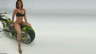 In Lingerie On Custom Chopper Bike Wallpaper Huge Rear Tire