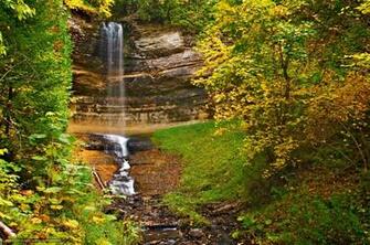 Wallpaper Autumn Waterfall Rocks Trees Desktop
