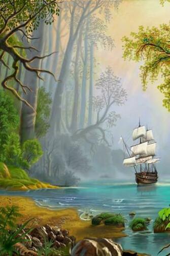 HD Ship And Forest Photoshop iPhone Wallpaper Background