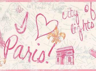 Paris City Of Love And Lights Wide Red Pink On White Wallpaper