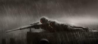 Wallpaper Sniper Rain Lies Position Rifle