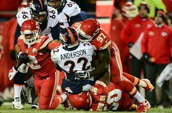 Denver Broncos Running Back C J Anderson Is Tackled By Kansas City