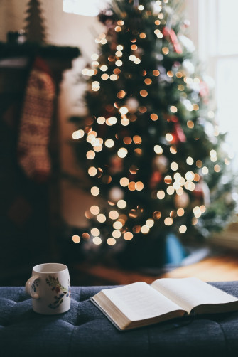 White Ceramic Mug On Paper Photo Christmas Image