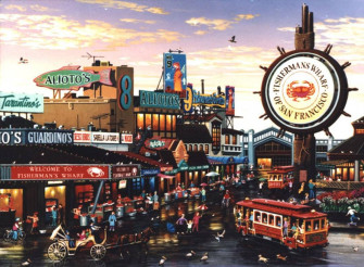 Fishermans Wharf Vintage Wallpaper