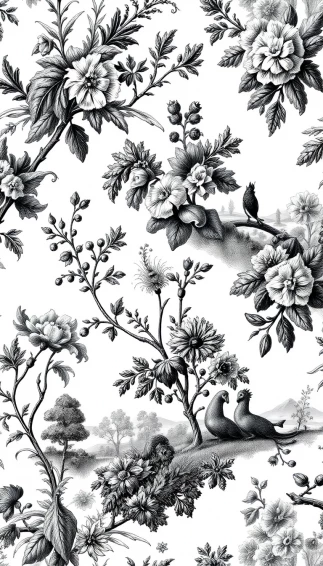 Black White Toile Wallpaper