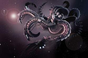 Creature Octopus Robot Tentacles Space Stars Stock Photos