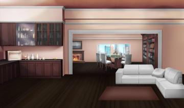 Int Pink And White Open Floor Apartment Day Living Room