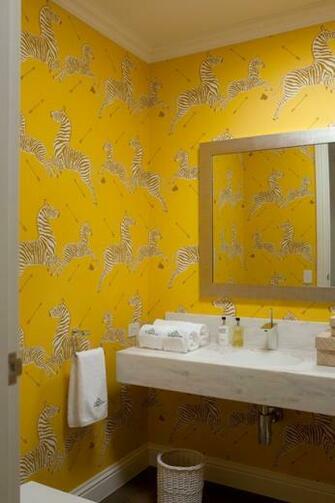 Modern Home Office With Decorative Wallpaper Bathroom Ideas And