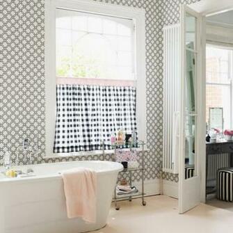 The Geometric Pattern On Bathroom Wallpaper Is Timeless