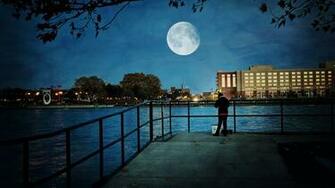 City Super Moon Night Wallpaper Stream