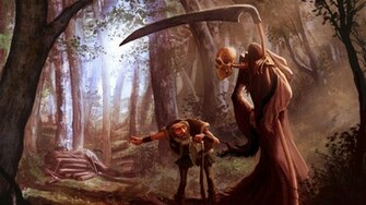 Death And The Old Man In Woods Wallpaper