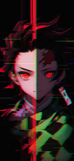 Tanjiro Kamado Glitch Art Wallpaper Demon Slayer