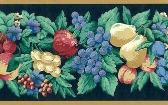 Navy Fruit Vintage Wallpaper Border Blue Yellow Green Red Waverly