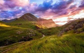 Wallpaper Scotland Highland Valley Glencoe Mountain Road Summer