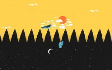 Sun Trees Night Birds Moon Day Owls Negative Space