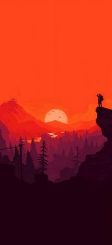 Nature Sunset Simple Minimal Illustration Art Red iPhone