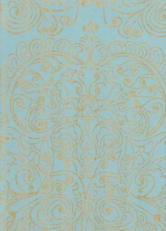 Alpana Wallpaper With Gold Design Printed On Turquoise Blue