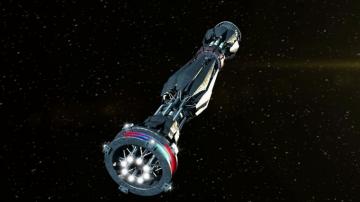 Futuristic Military Spacecraft Initiating A Warp Drive And Opening
