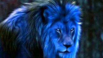 Midnight Blue Fantasy Lions Wallpaper