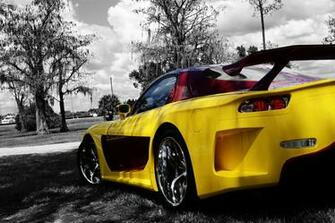 Mazda Rx Veilside Tuning Yellow Back Trees Wallpaper Photos
