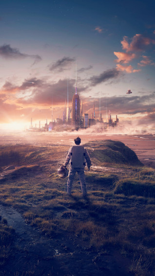 Astronaut Landscape Sci Fi City 4k Wallpaper iPhone HD Phone 5010f