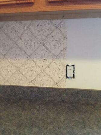 Thrifty Treasures Update A Kitchen With Wallpaper Backsplash
