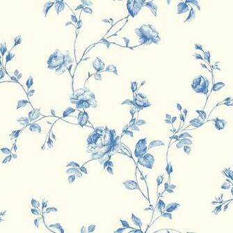 Kitchen And Bath White True Blue Light Rose Toile Wallpaper