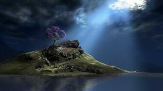 Purple Tree On The Cliff Wallpaper
