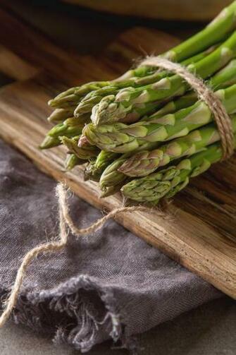 Fresh Green Asparagus Farmer S Market Gray Background High