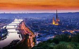 Rouen France Normandy Cathedral House Road Light Sunset Evening
