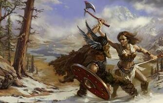 Wallpaper Nature Rage Helmet Battle Axe Shield Viking Girl