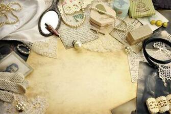 Vintage Retro Items Background Lace Pearls Pictures Mirror
